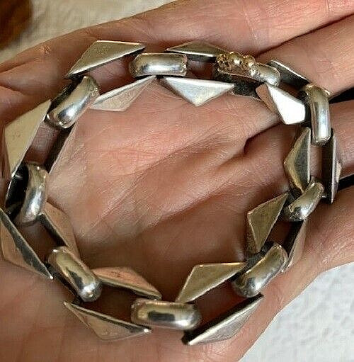 VINTAGE STERLING & GOLD FABULOUS HEAVY LINK BRACELET MAY BE NATIVE AMERICAN