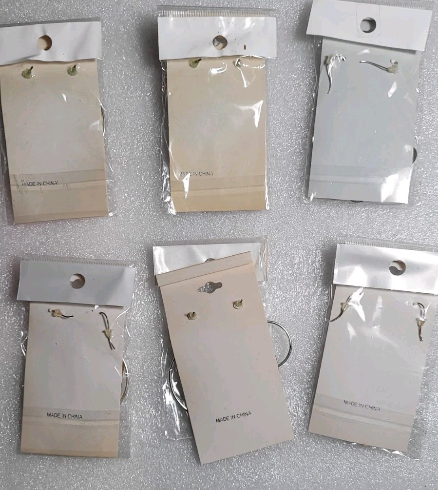 6 Pairs NEW VINTAGE DANGLE HOOPS EARRINGS PIERCED DROP BIG CLASSIC • OLD STOCK