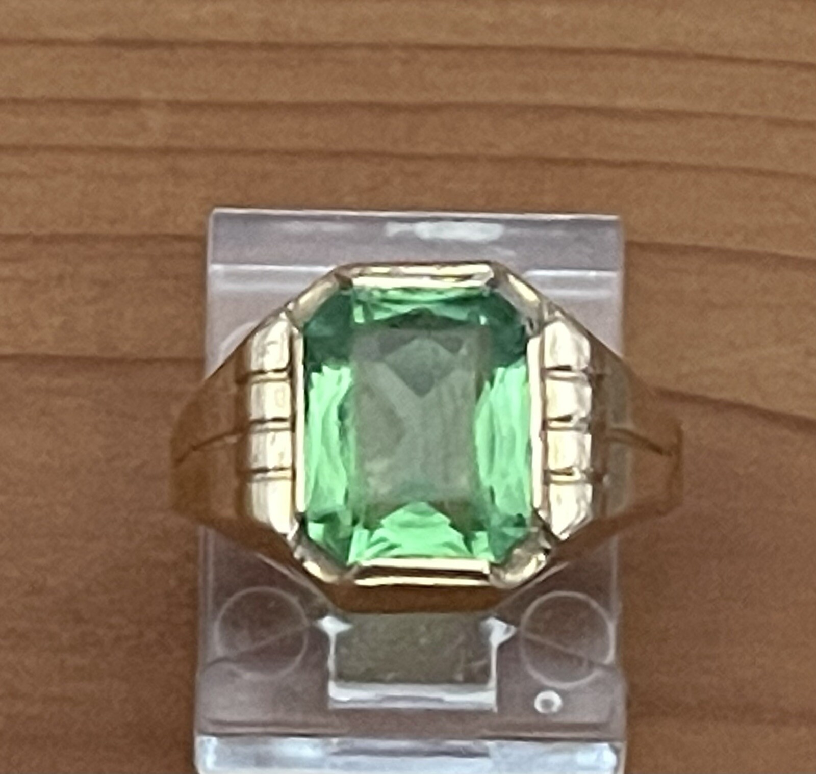 BDA 10k Yellow Gold Budlong Docherty & Armstrong Green Glass Signet Ring Sz 5.5
