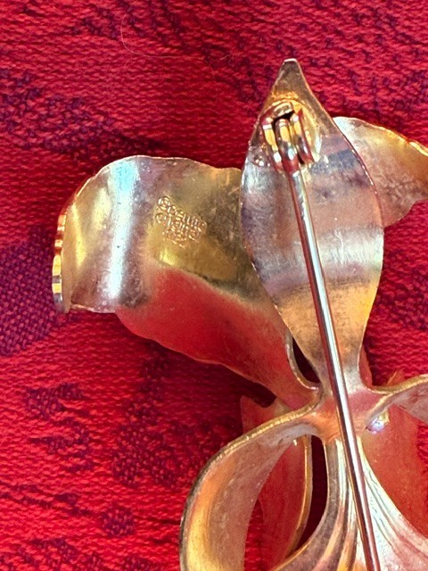 Vintage Cerrito Original 1982 Enamel Goldtone Orchid Pin Brooch