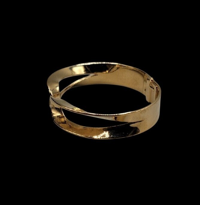 Vintage Crown Trifari Hinged Cuff Bracelet Gold Tone Modern Open Design 1960s