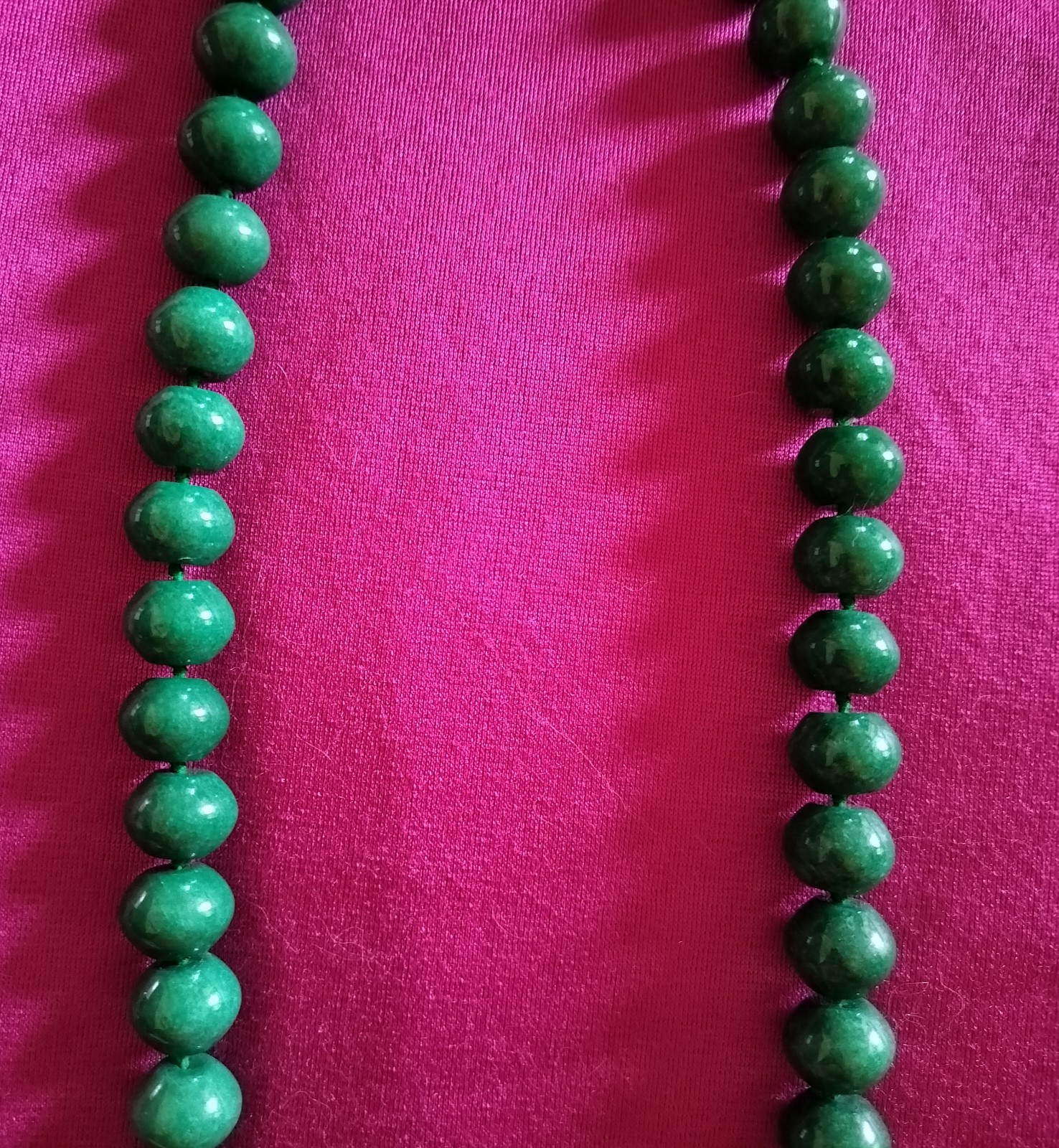 Vintage Natural Dark Green Jade Necklace. Individually Knotted W/ .925 Clasp.