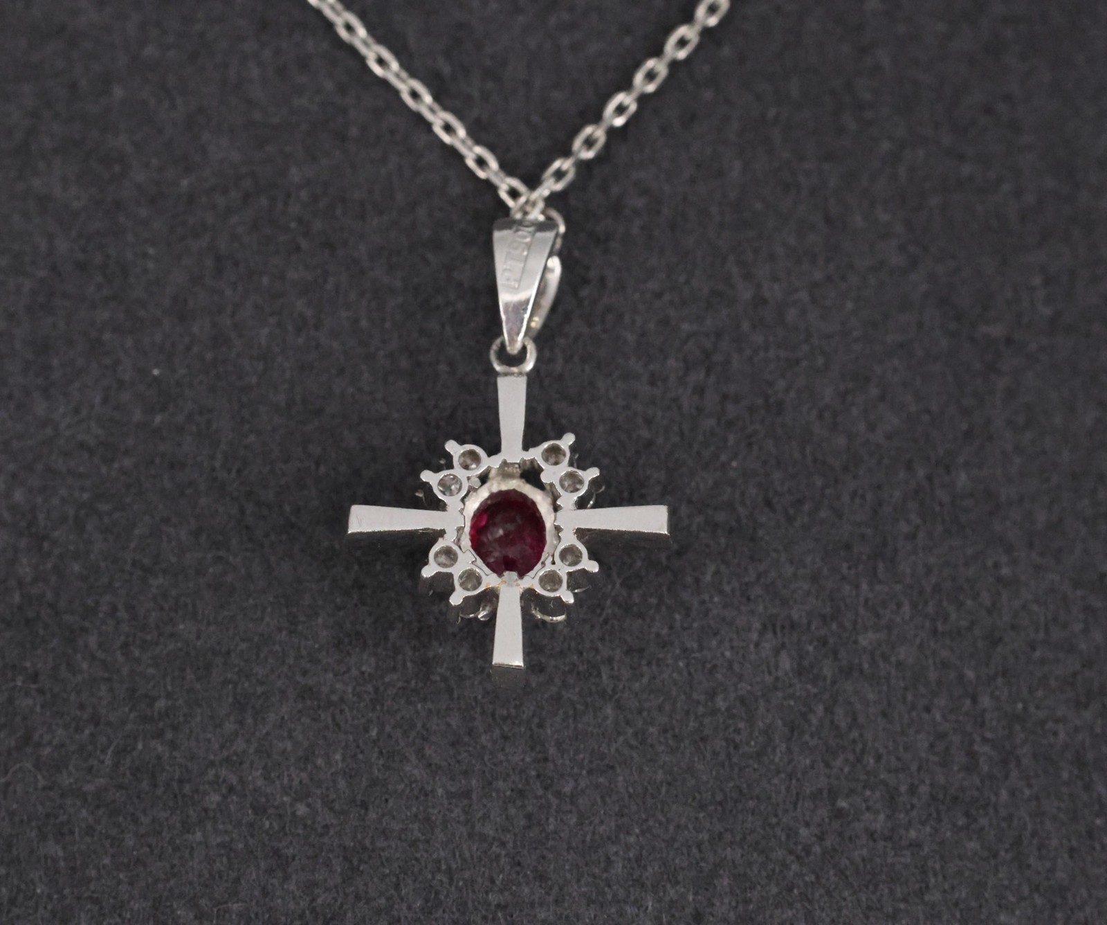 Fine 0.35ct Intense Red Ruby & 0.16ct Diamond Platinum Cross Necklace