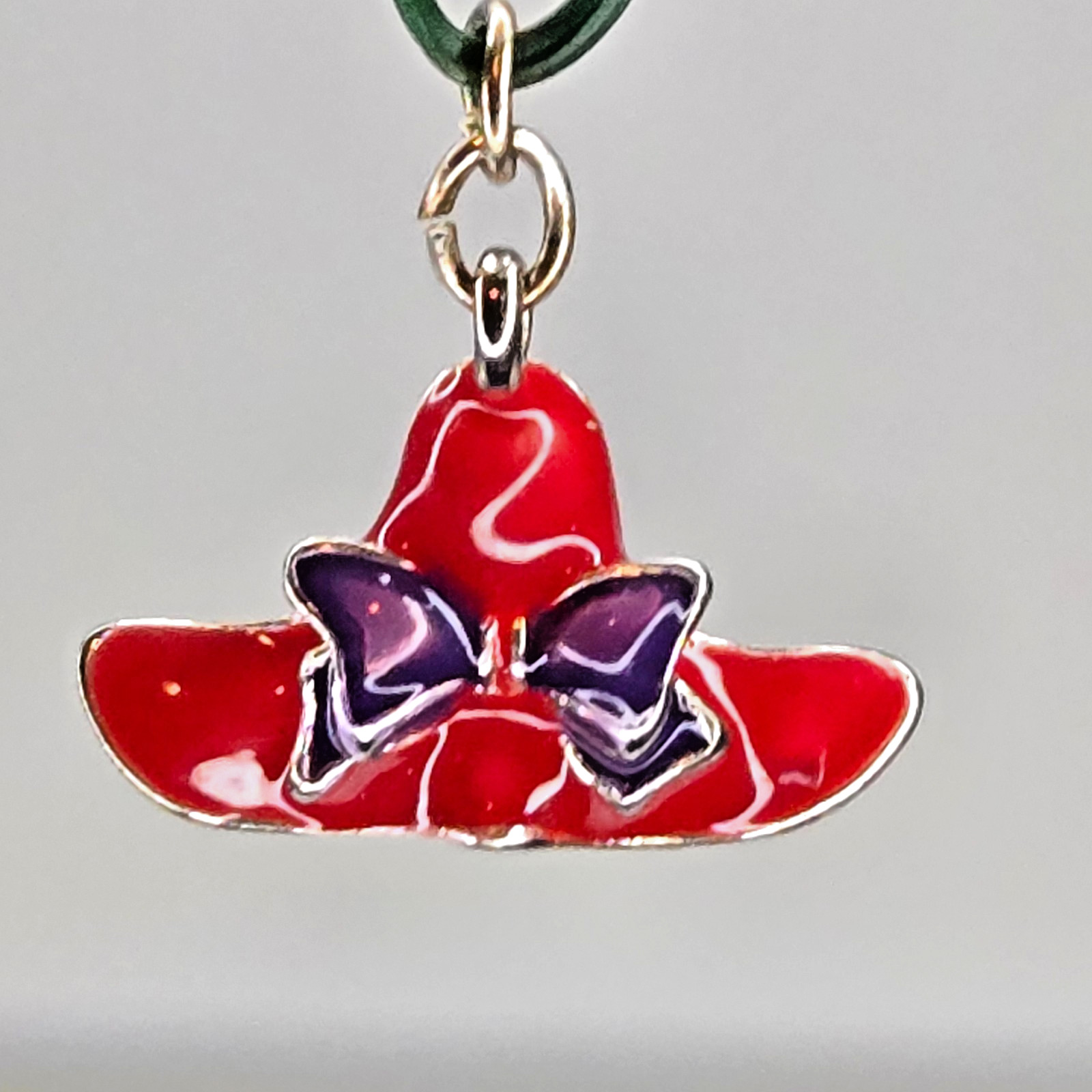 Vintage Red Hat Society Enamel Charm Purple Bow Silver Tone Pendant Jewelry Wome