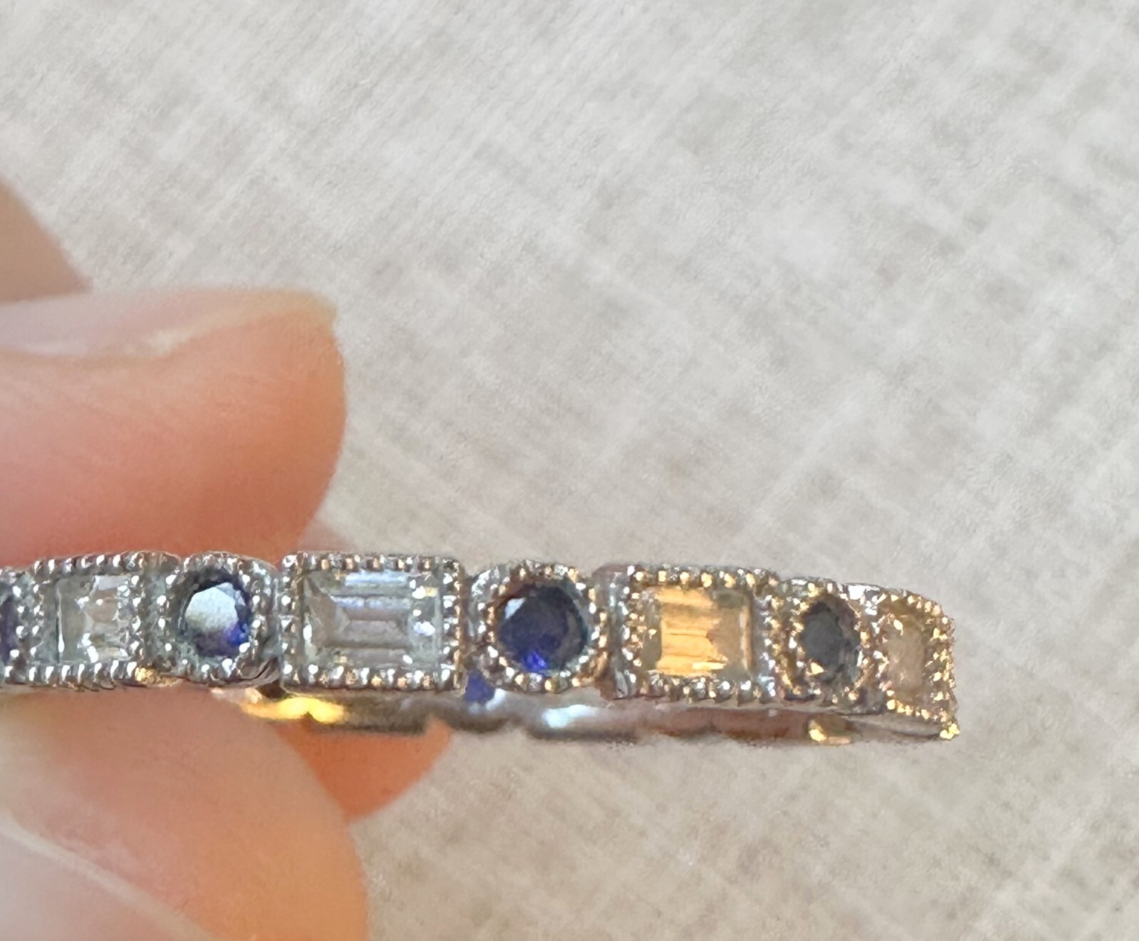 Lovely HSN Sterling Silver 925 SW Sapphire & CZ Band Ring Size 11
