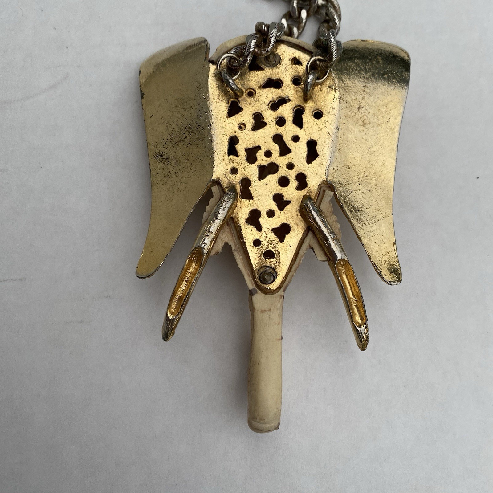 Vintage RAZZA Elephant Necklace Gold Tone Pendant Necklace 70s