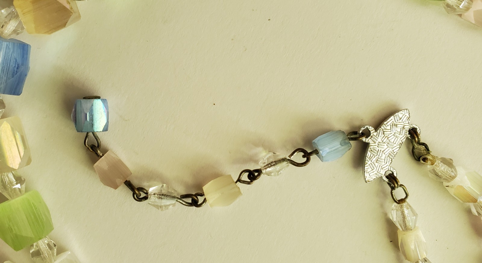 Vintage multi-strand satin glass necklace, graduated pastel beads