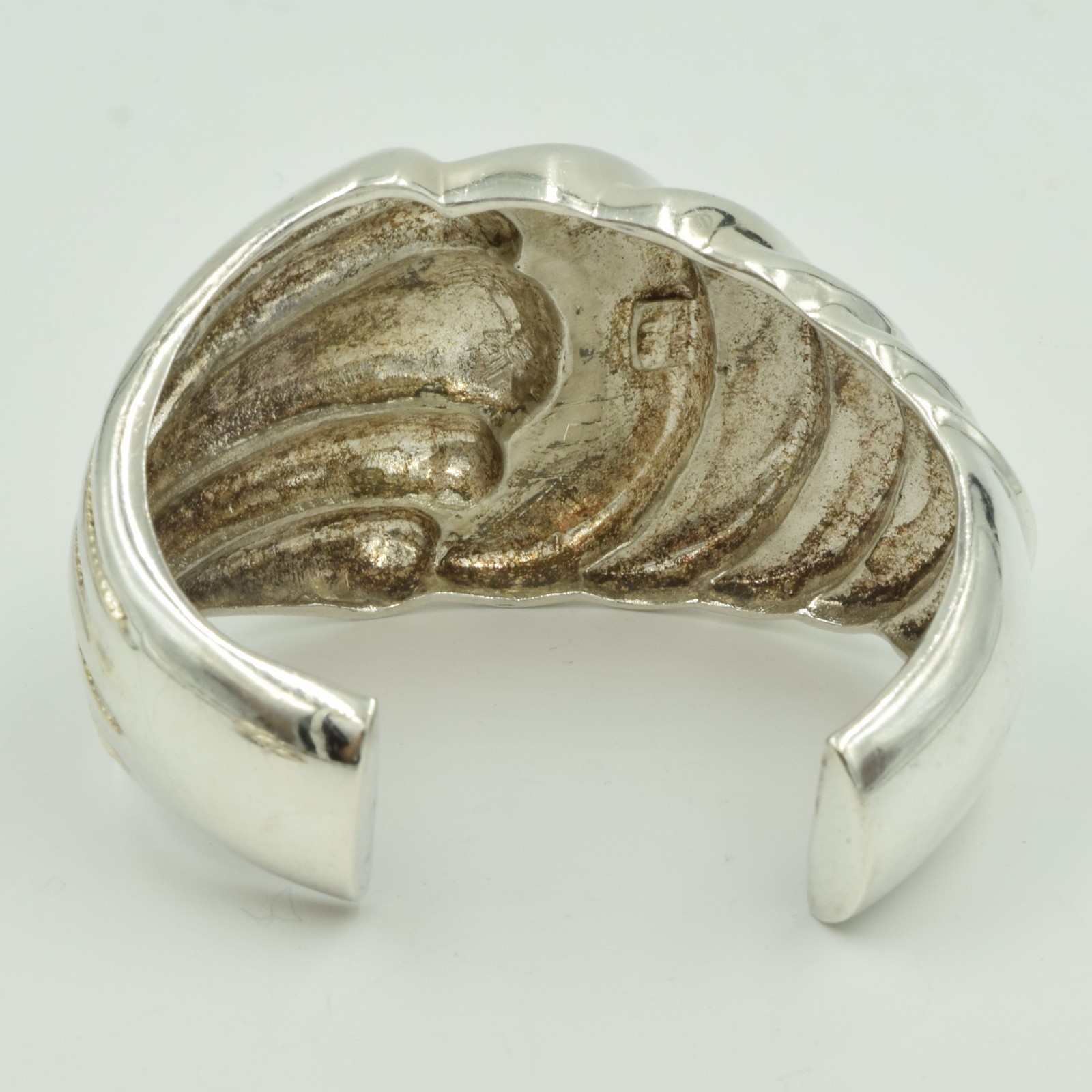 Sterling Silver Yellow Gold Cuff Bracelet Earring Set Chunky 14K BIG Signed DND