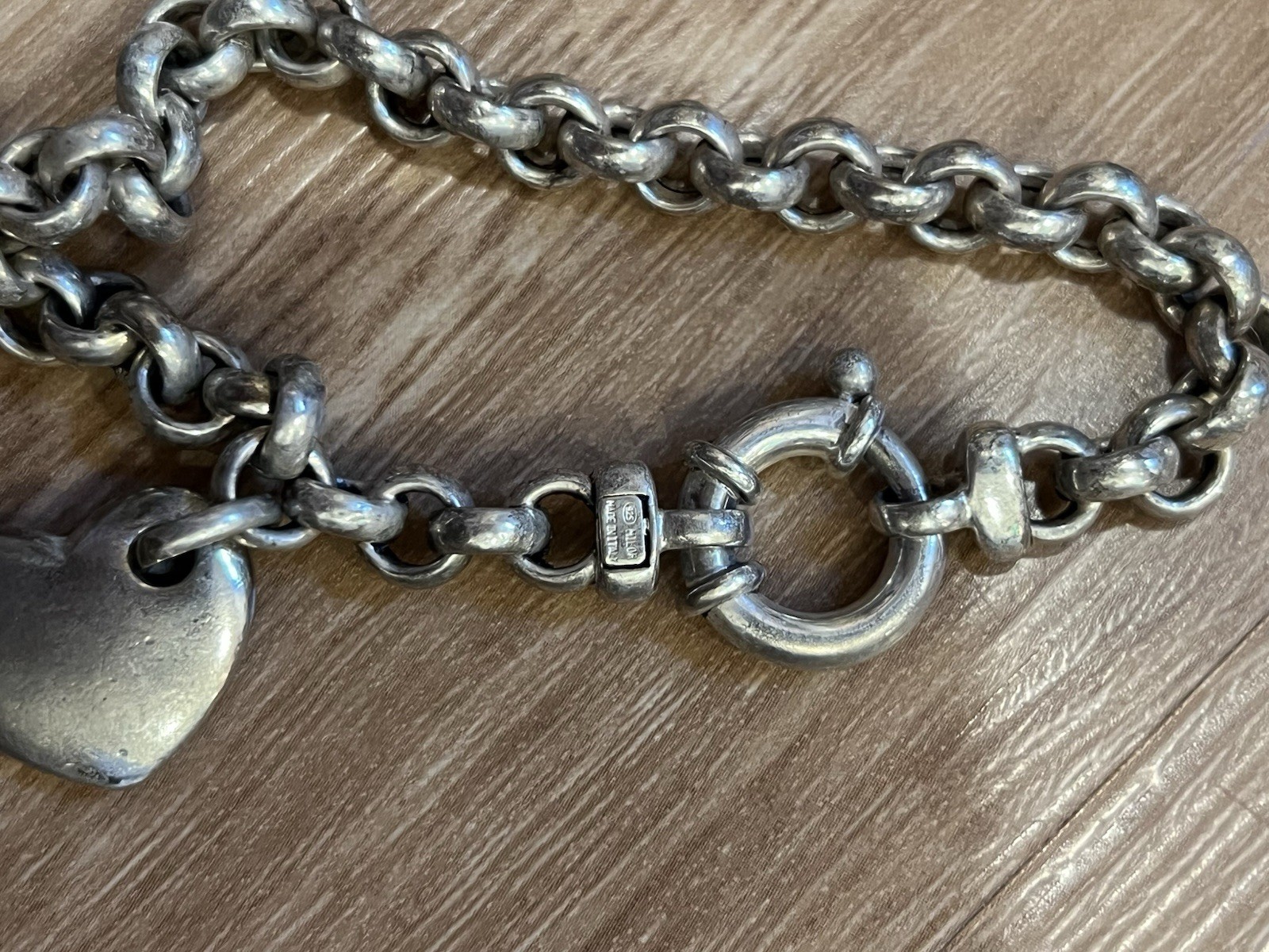 Vintage Milor Sterling Silver 925 Bracelet Puffy Heart Round Link Chain ~26.5g