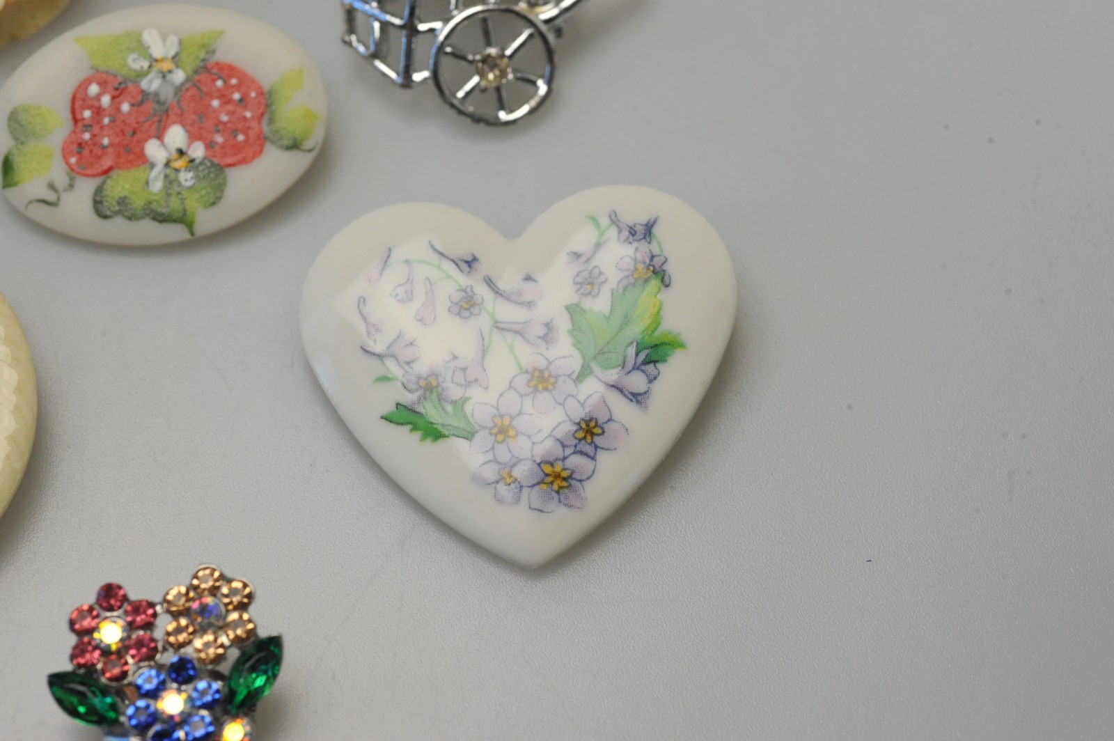 Vtg to now Brooch LOT flower floral Rhinestone 2 Avon 1 hand painted signed