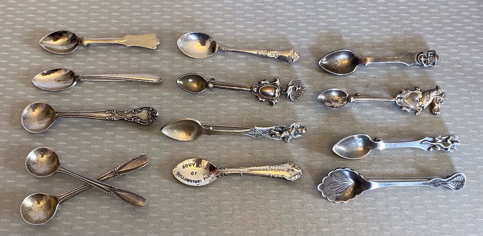 Estate Collection Sterling Silver Spoon Brooch Lot 12 Souvenir USN Yellowstone