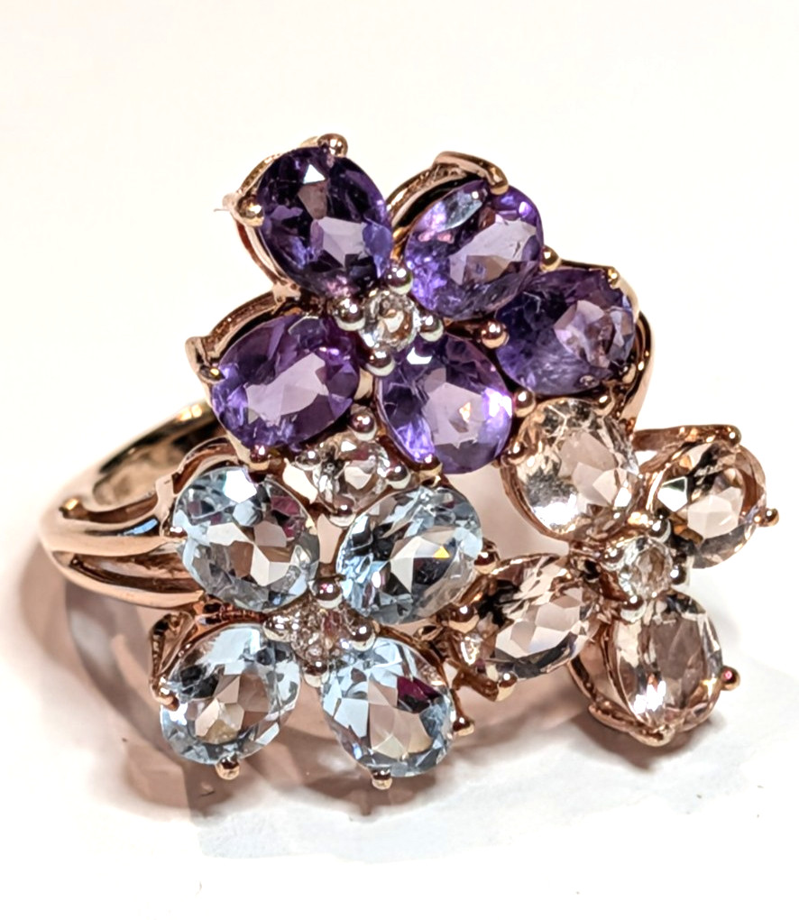 BEAUTIFUL ESTATE STERLING SILVER PRONG SET MULTI STONE CLUSTER RING SIZE 6