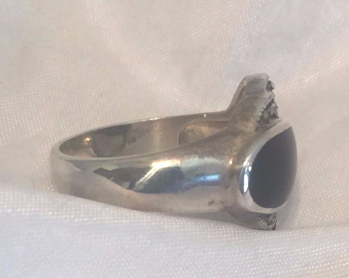 Vintage Sterling Silver Ring Onyx & Marcasite Size 7 5.7g