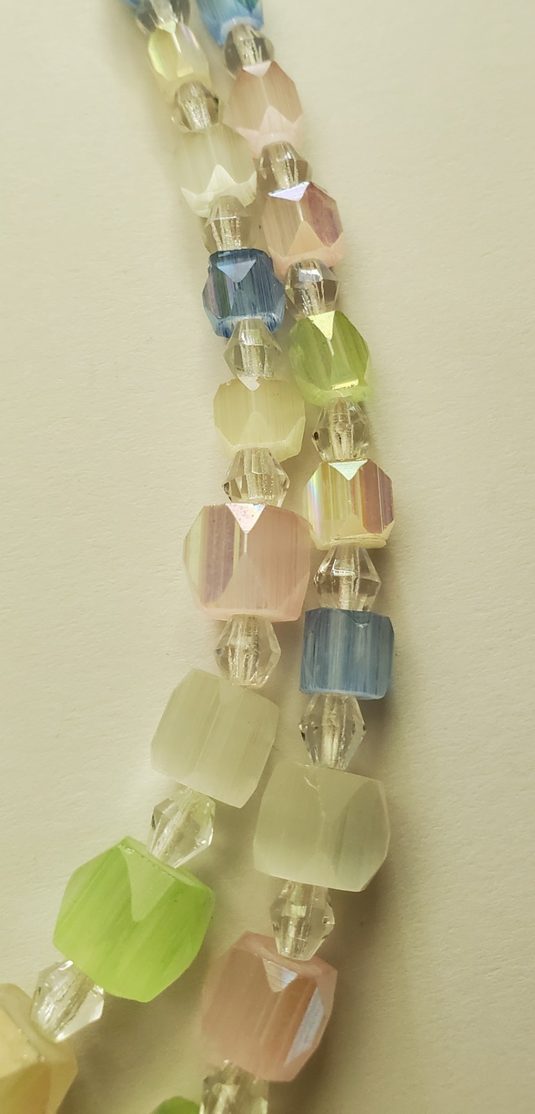 Vintage multi-strand satin glass necklace, graduated pastel beads