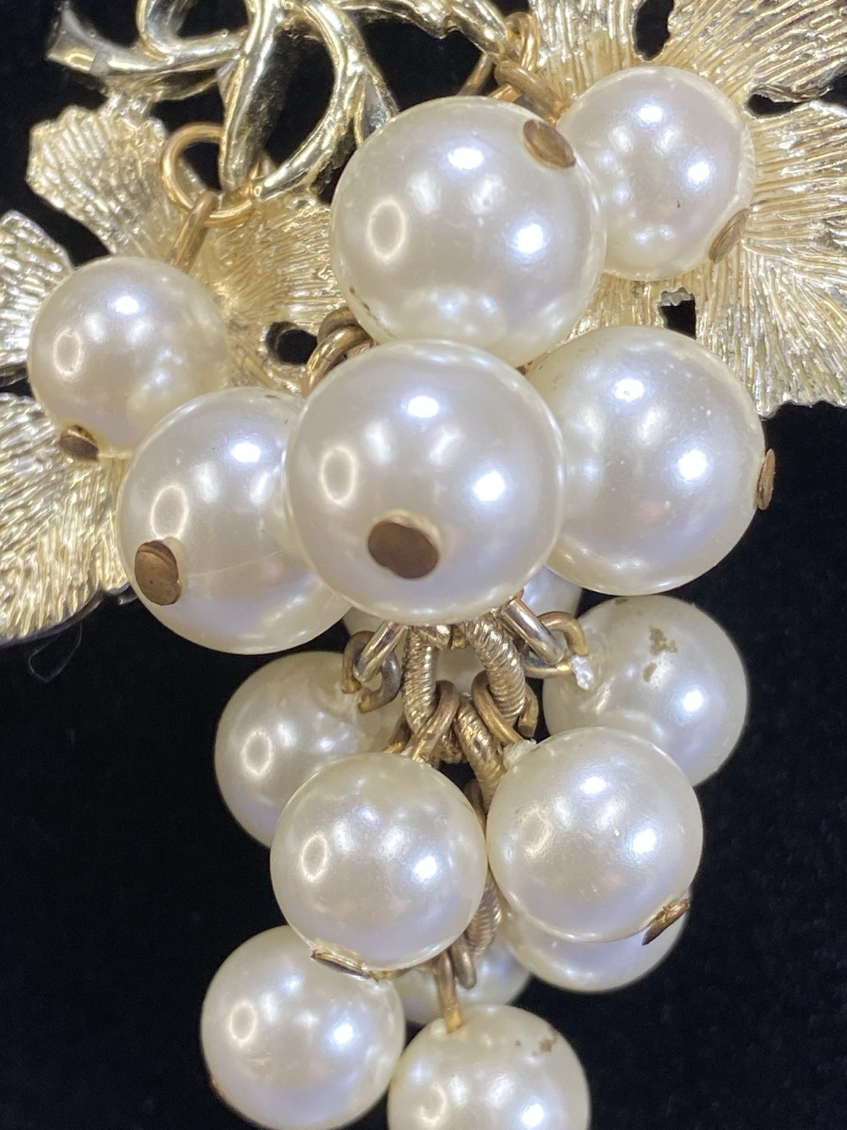 Vtg Judy Lee Faux Pearl Combo Brooch Pendant Necklace Bunch of Grapes Cluster