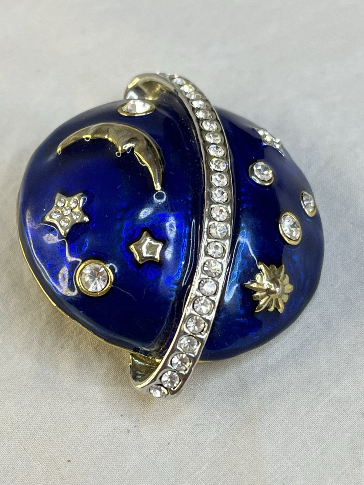 Vintage Swarovski Celestial Star Moons Brooch Blue Enamel PLEASE READ