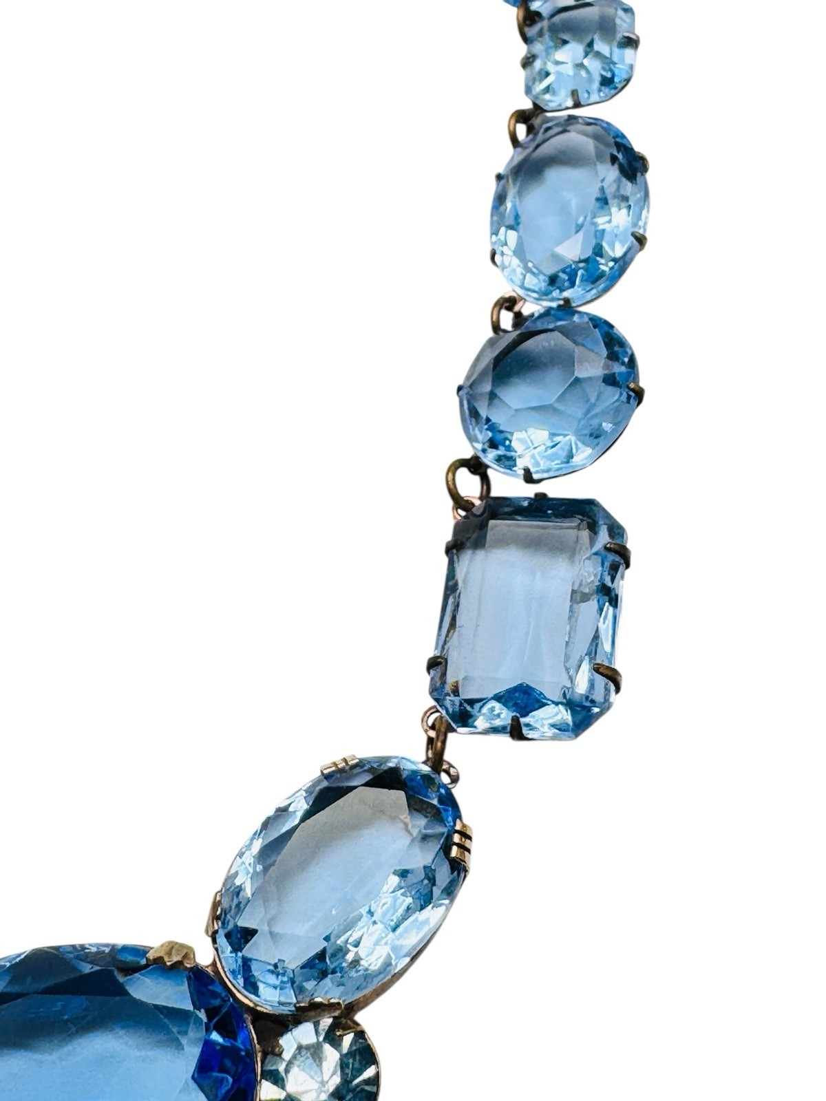 Vintage Blue Glass Rhinestone Necklace Signed Frances Hirsch Beautiful 16″