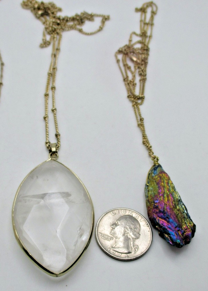 VTG Gemstone Pendant Necklace Lot Rainbow Rose Clear Quartz Purple Stone