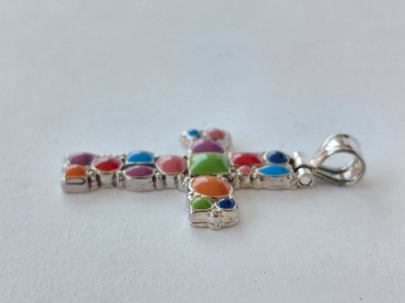 Vintage Signed Best Necklace Pendant Silver Tone Multicolor Enamel