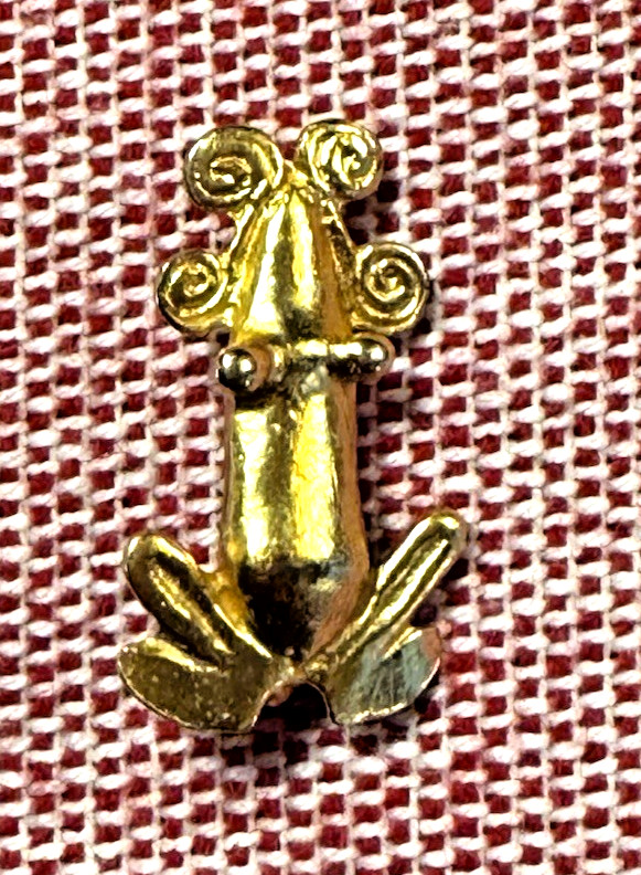 Alva Studios Gold Plated Pre Columbian Frog Pin Signed Inca Brooch
