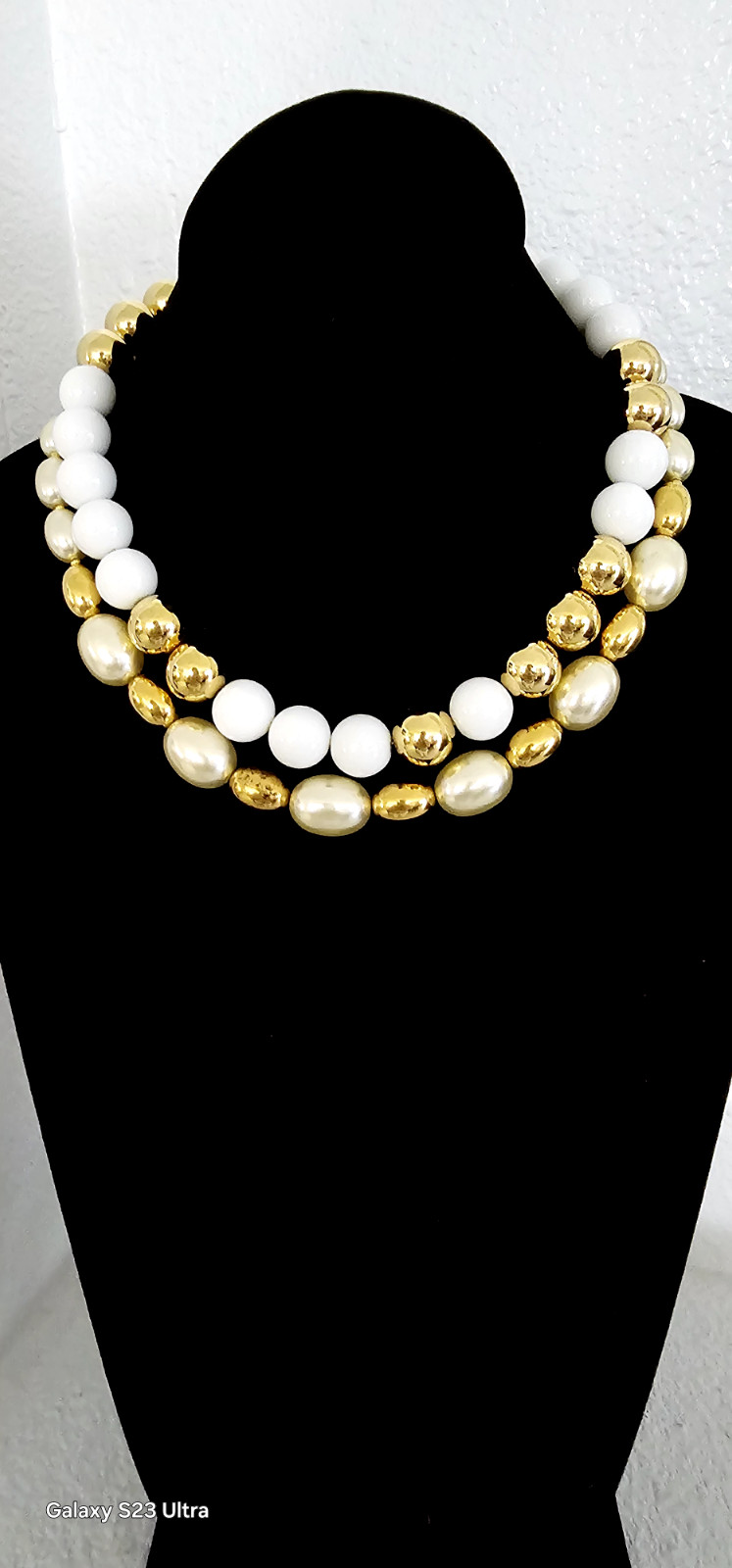 MONET & NAPIER necklaces white and gold tone faux pearls 17″ & 18″. STUNNING Pc.