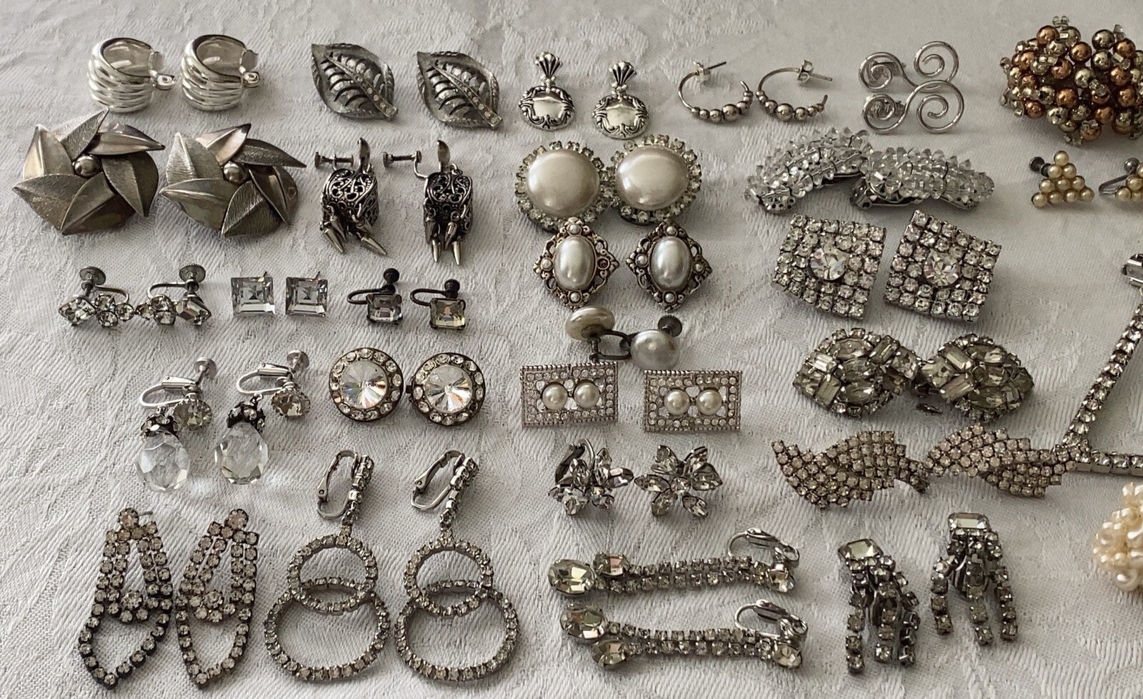 Vintage Earring Lot 40 Clip Dangle Statement Screw Sparkle Cocktail Wear Signed