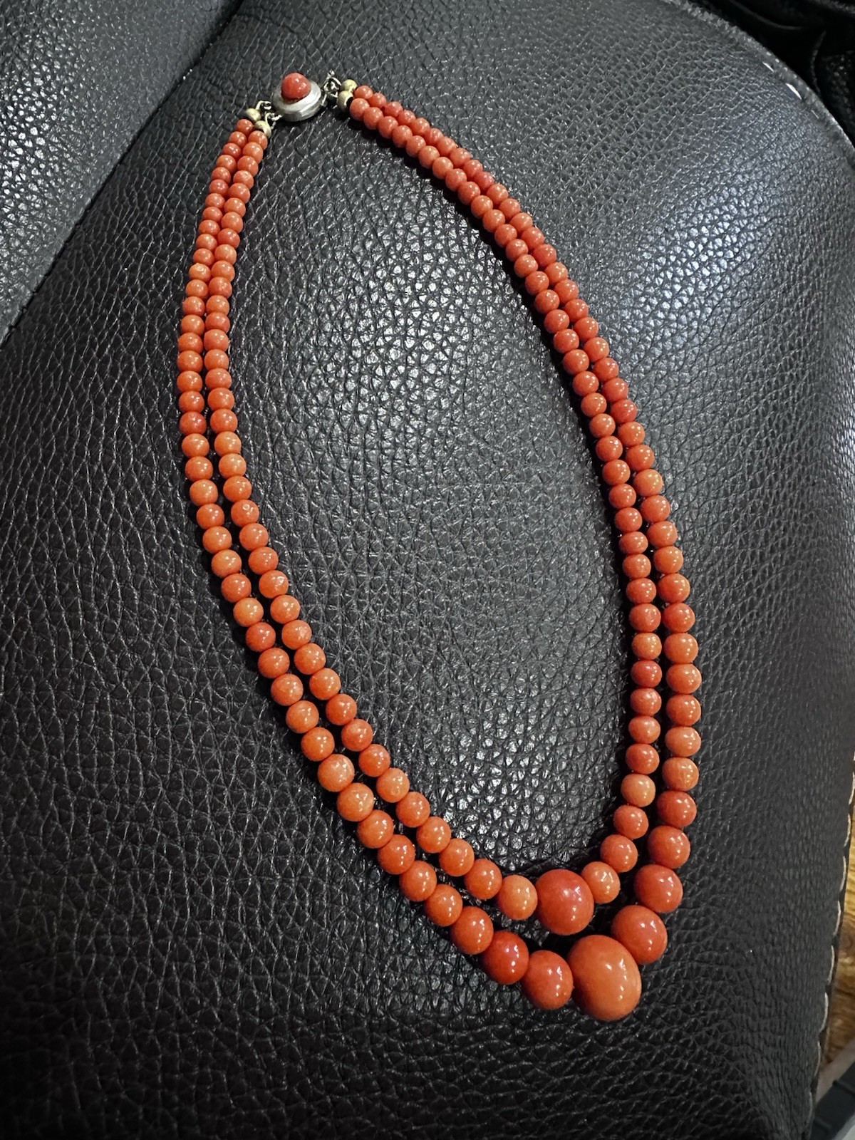 Vtg 800 Silver Coral Bead Necklace Double Strand Graduated Orange Beads 36.5gr