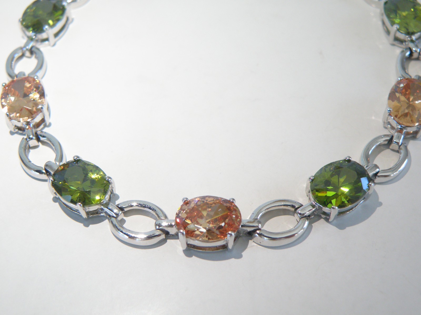 Vintage Sterling Silver 925 Gemstone Tennis Station Link Bracelet 7.5″