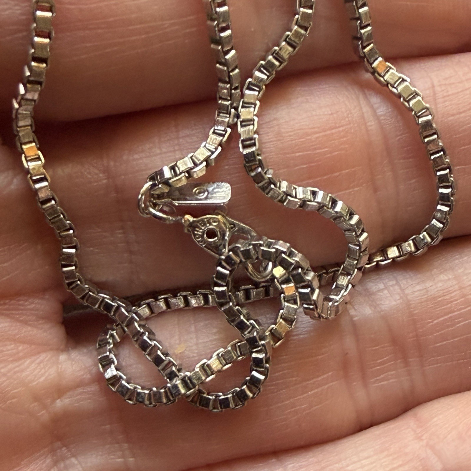 Signed Monet Silver Tone Box Chain Necklace 16.5″ EUC Vintage
