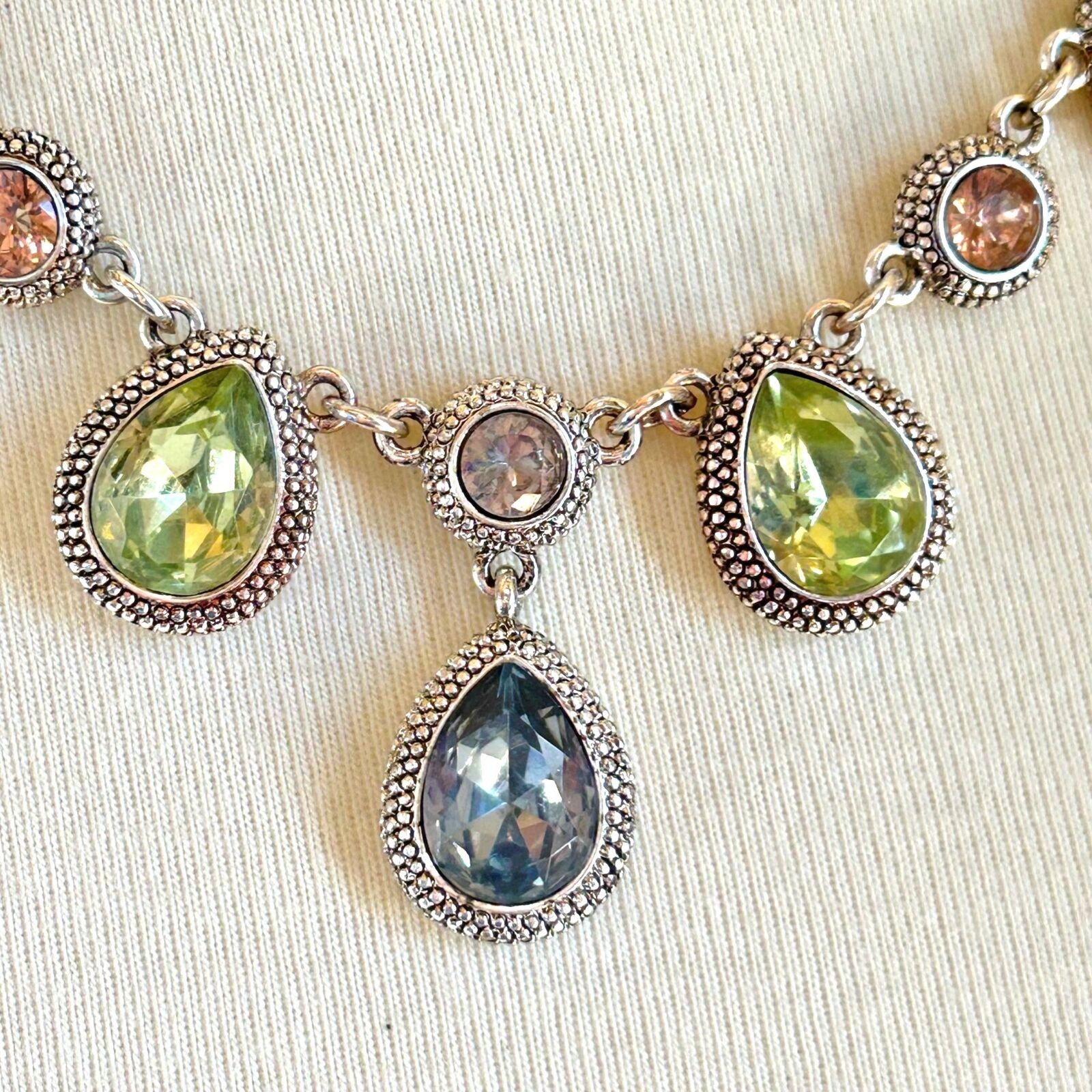 Vintage Napier Silver Tone Multi-Color Pastel Teardrop Necklace