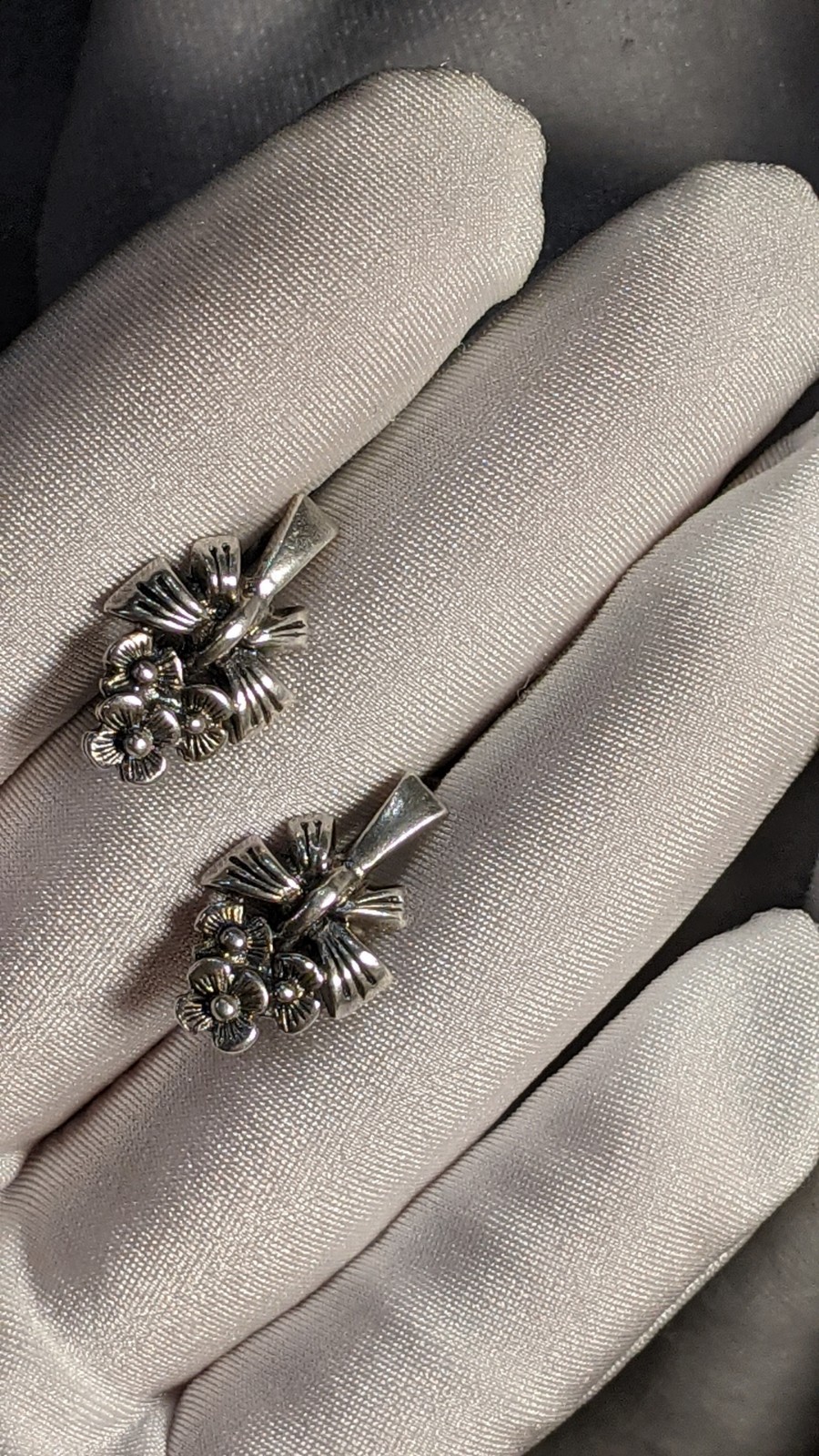 Vintage Soviet Earrings, 925 Sterling Silver, Floral Bouquet Design