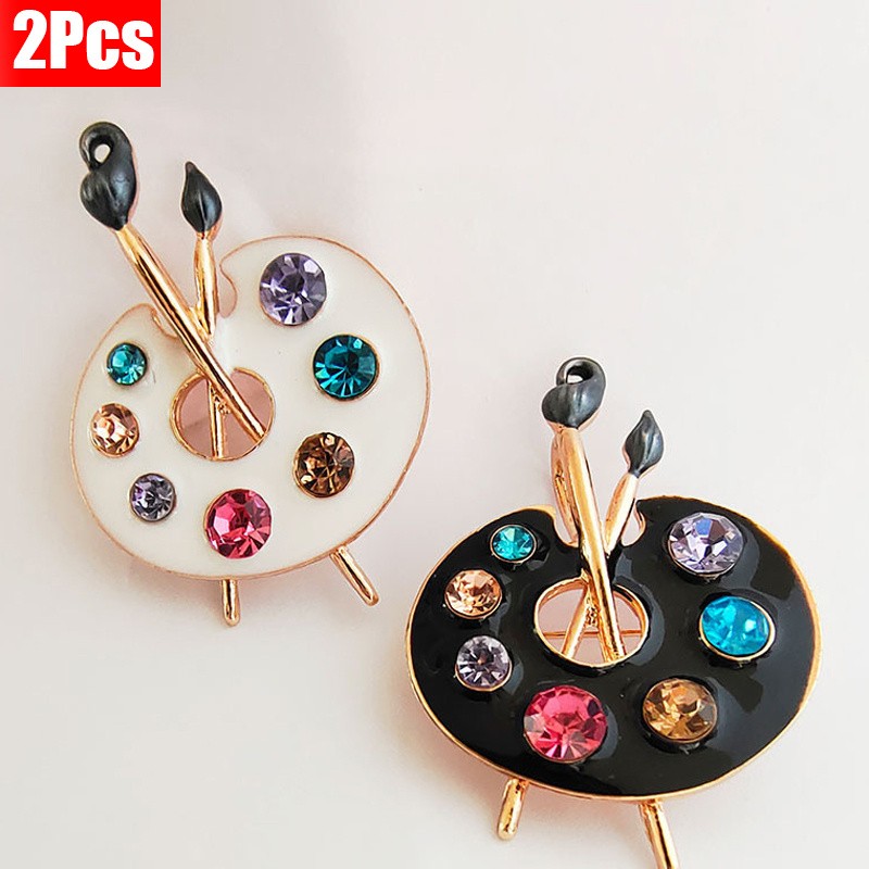2P Artist Palette Brush Brooch MultiColor Lapel Pin Daily Jewelry Accessory