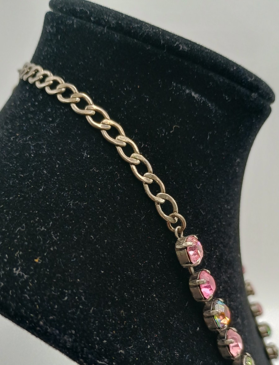 Vintage Mariana Swarovski Crystal Necklace Pink Green Silver Tone Israel