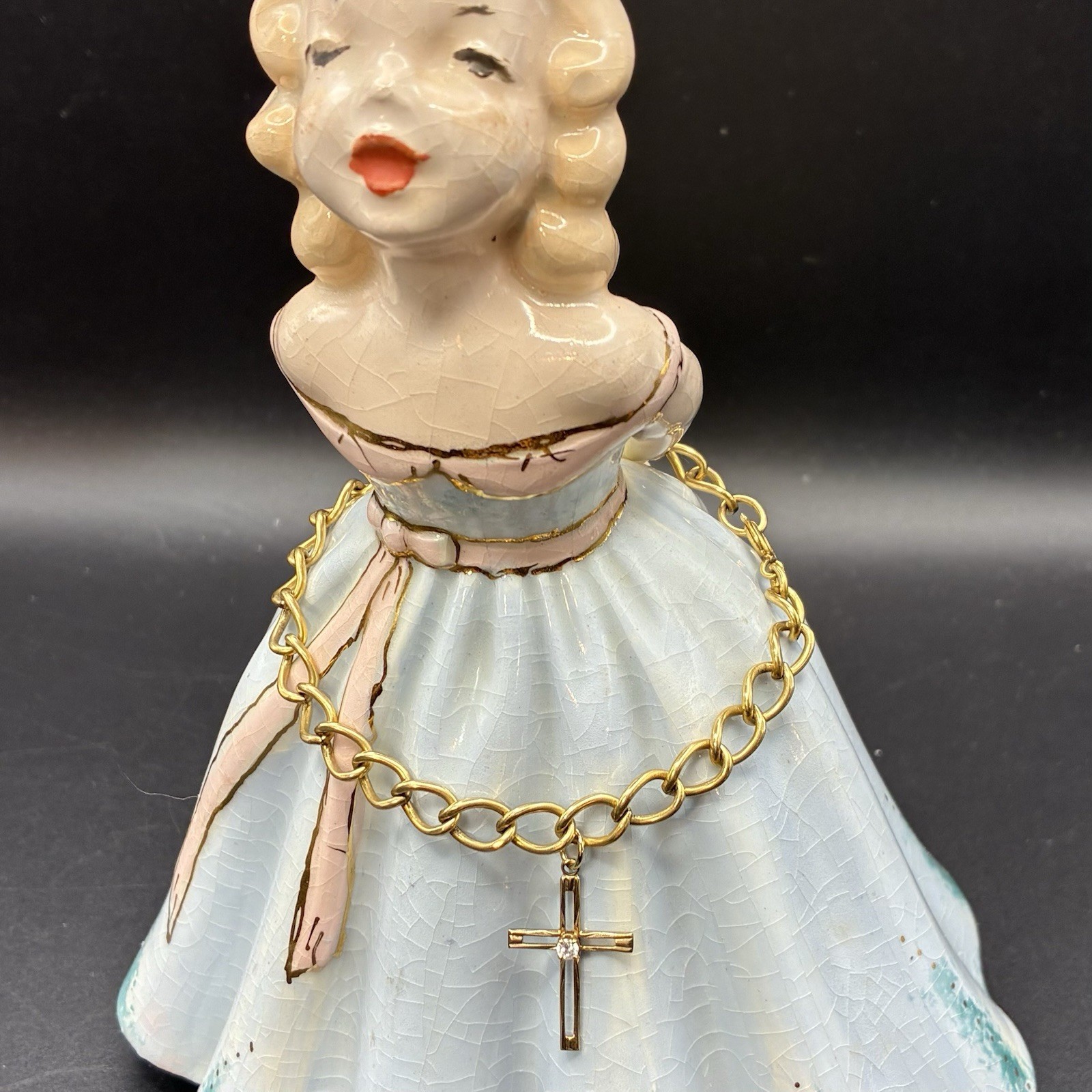 Vintage Estate 12k Gold Filled Starter Charm Bracelet + GF Cross Charm, 8” long