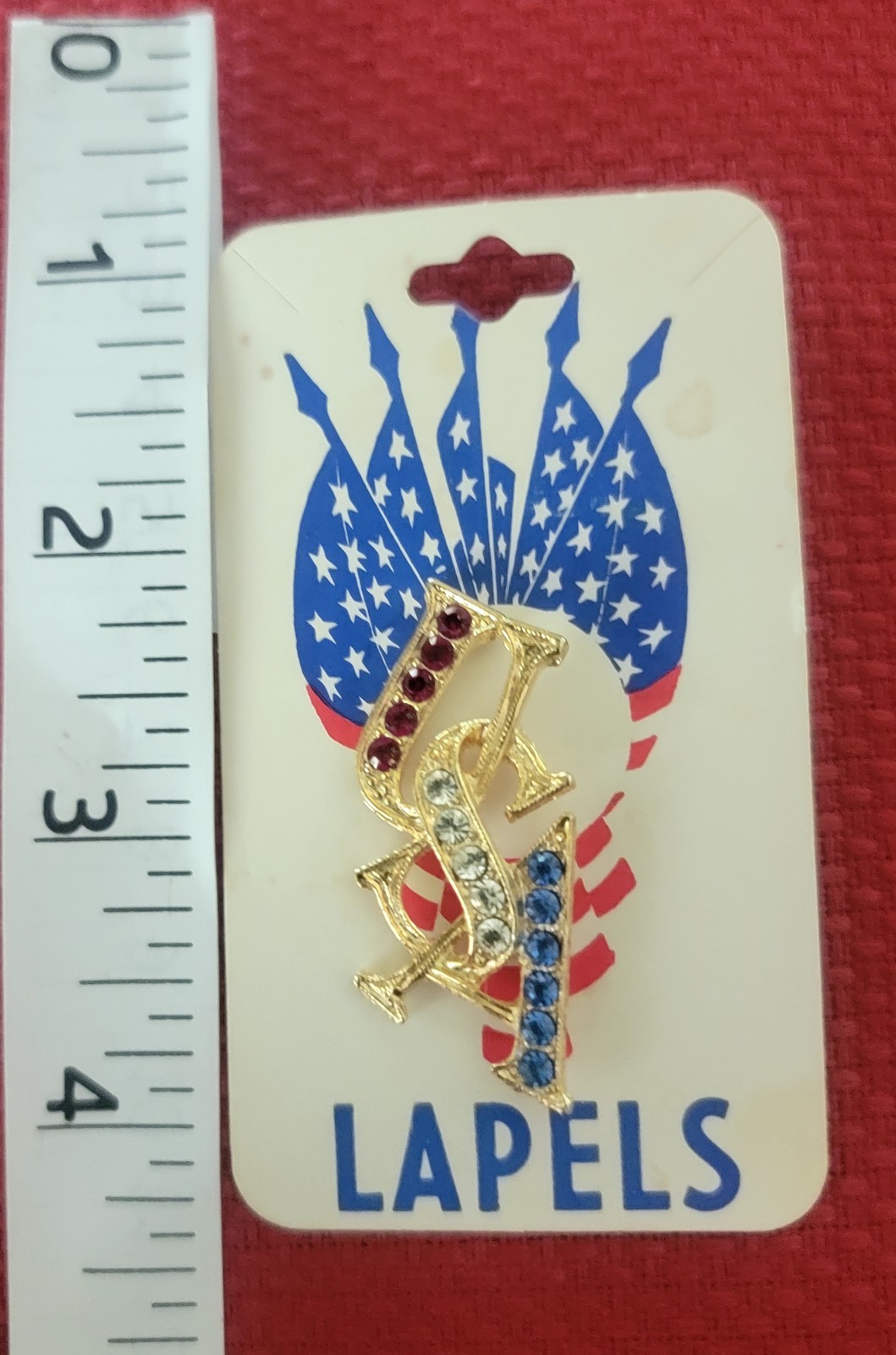 Vtg USA Rhinestone Red White Blue Patriotic Lapel Pin