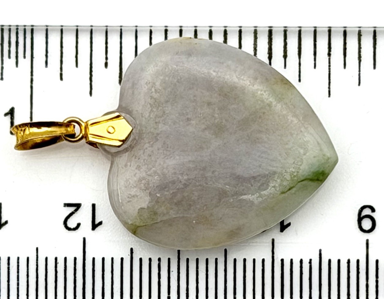 Vintage Jade Heart Pendant 14K Gold Bail Lavender Green Carved Jade Charm