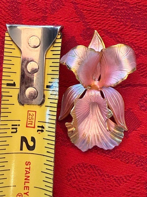 Vintage Cerrito Original 1982 Enamel Goldtone Orchid Pin Brooch
