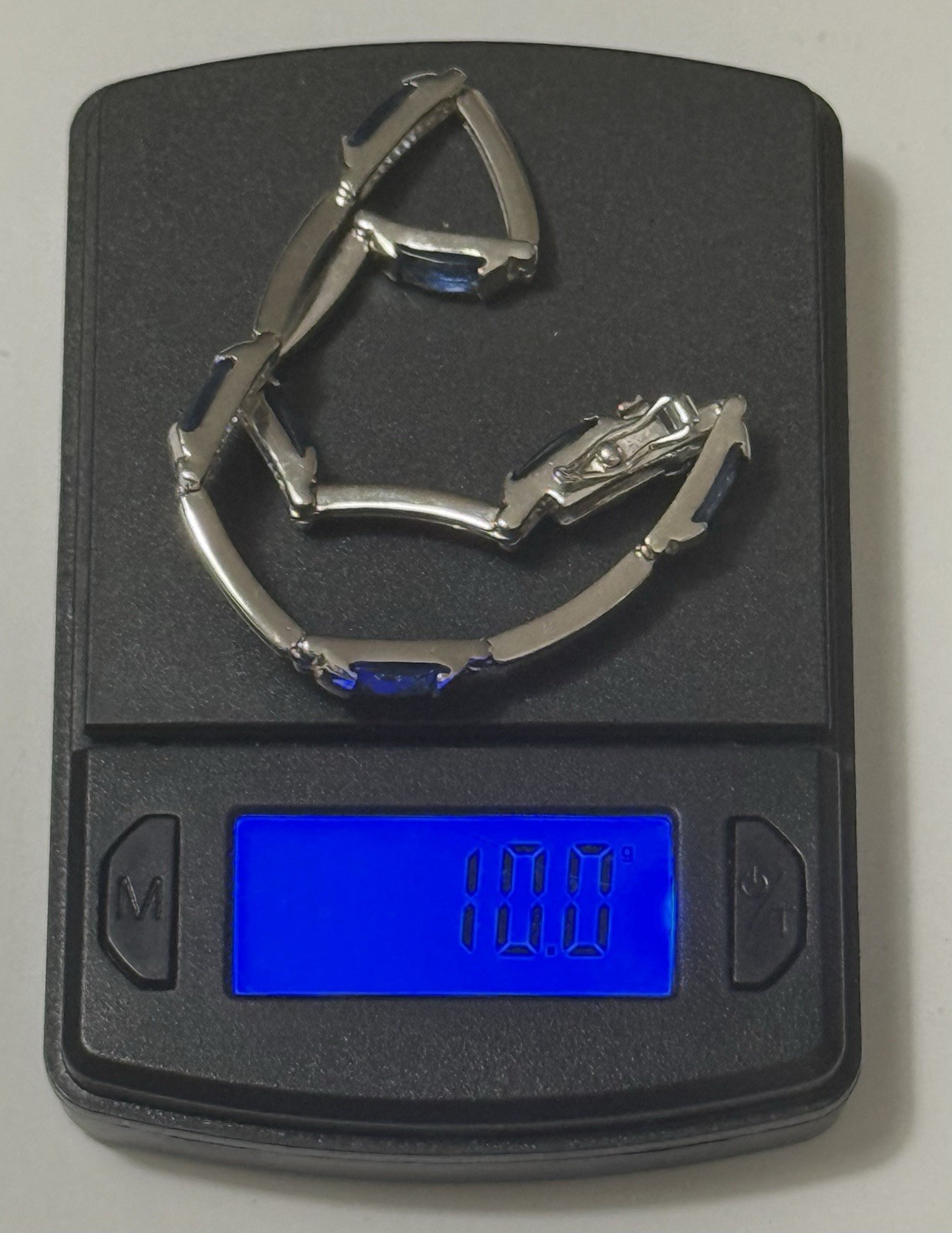 Vintage FAS Sterling Silver Blue Faceted Stone Station Bar Link Bracelet 7”, 10g