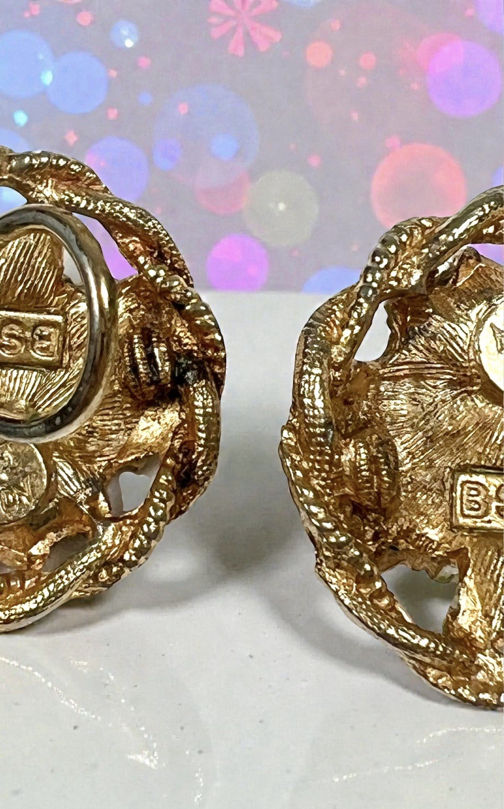 BSK My Fair Lady Earrings Enamel Rhinestone Gold Finish Vintage
