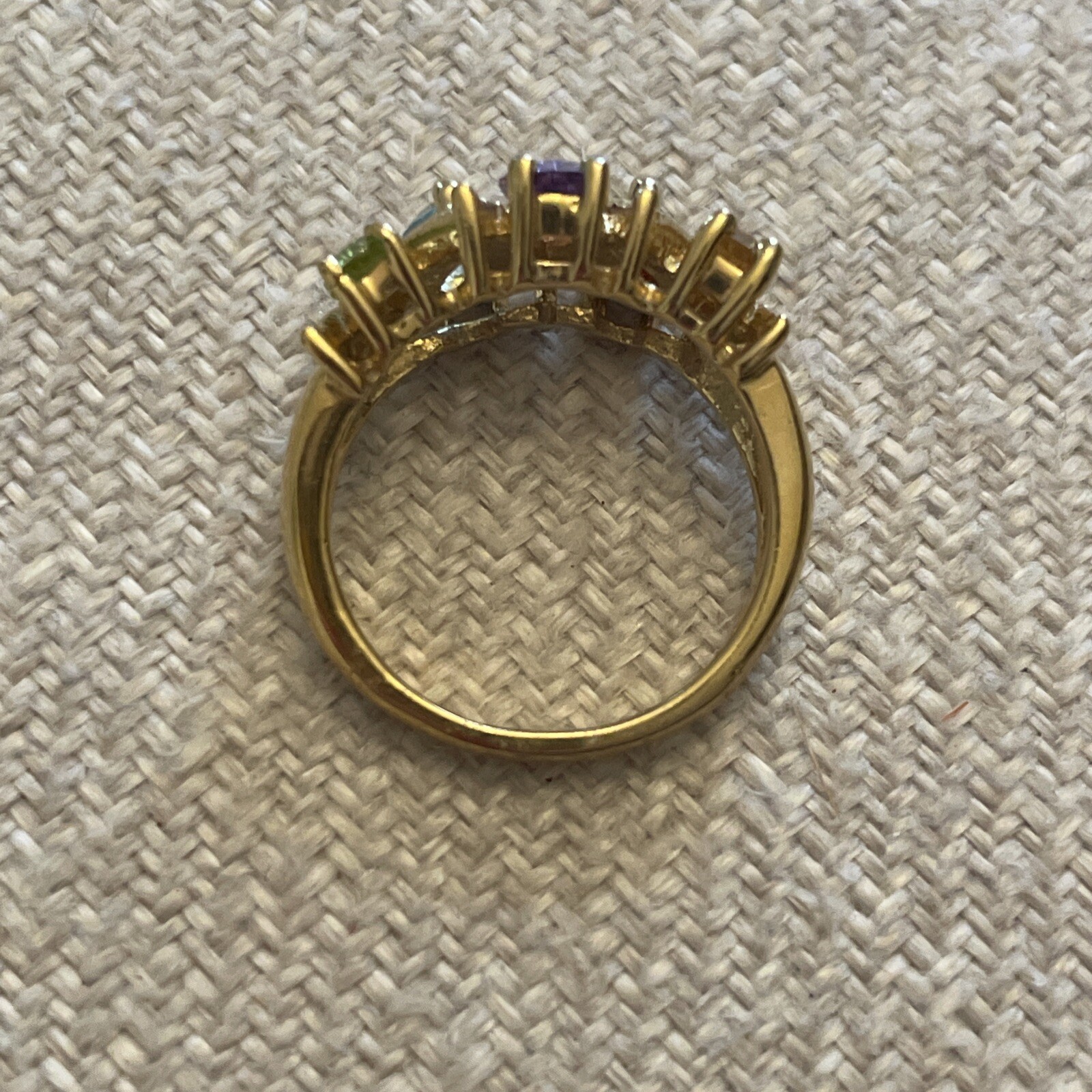 Vintage HSN Gold-Tone Ring 6 Multicolor Pear Cut Zig Zag CZ Stones Cluster