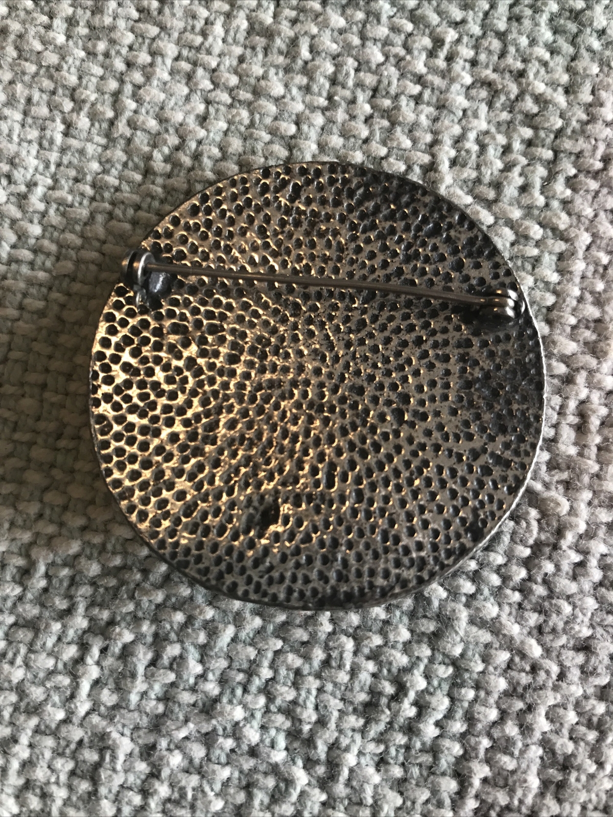 Vintage Large Round Metal People Buildings Brooch Hans Jensen