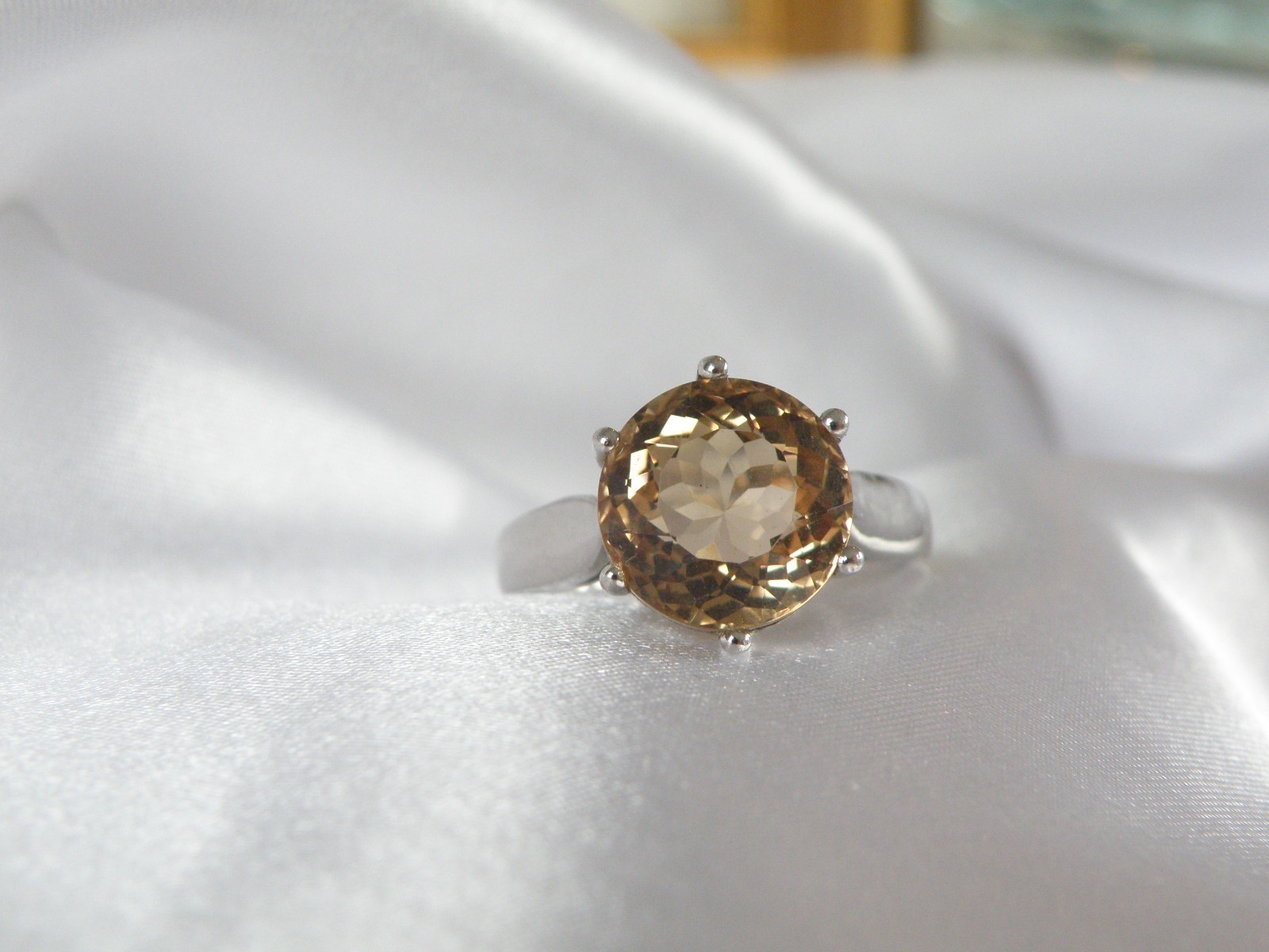Vintage Sterling Silver 925 Natural Golden Beryl Solitaire Cocktail Ring Size 11