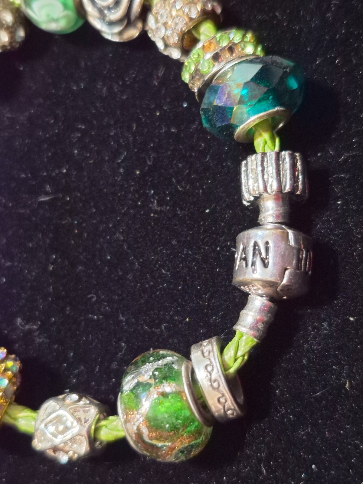 Pandora 7 3/4″ Leather Braid Bracelet Sterling Barrel Clasp & 18 Fancy Charms !!