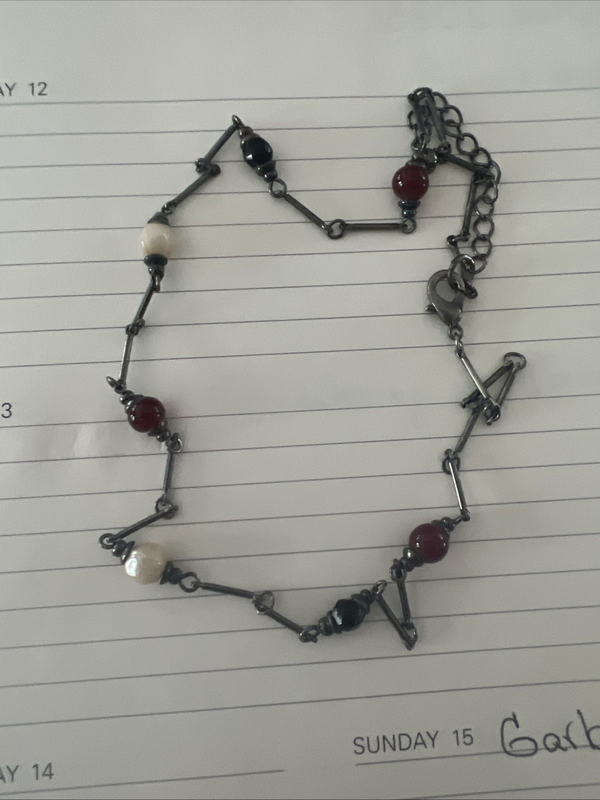 Designer Fringe Necklace Gun Metal Silver Tone Red White Black Glass Beads Chain
