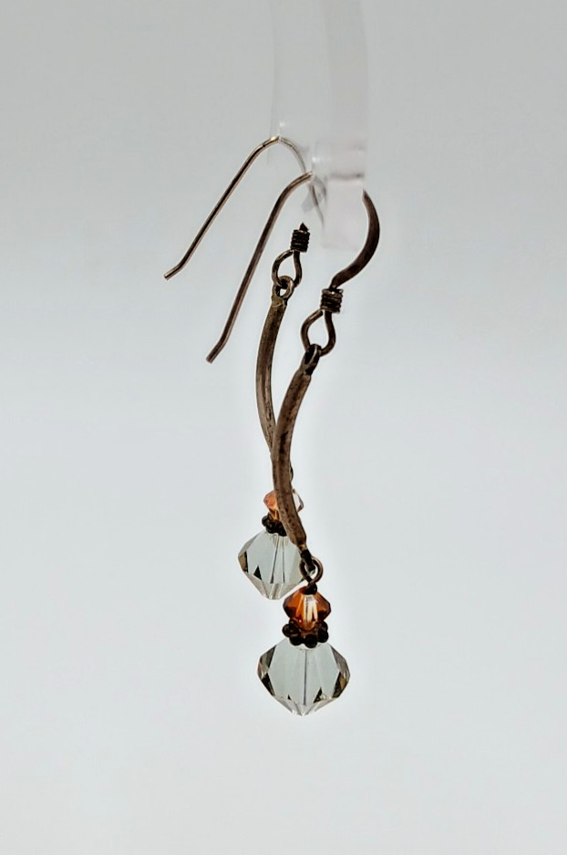 925 Crystal Drop Earrings 1.75in Sterling Silver 2g Aqua Blue Amber Tone Bicone
