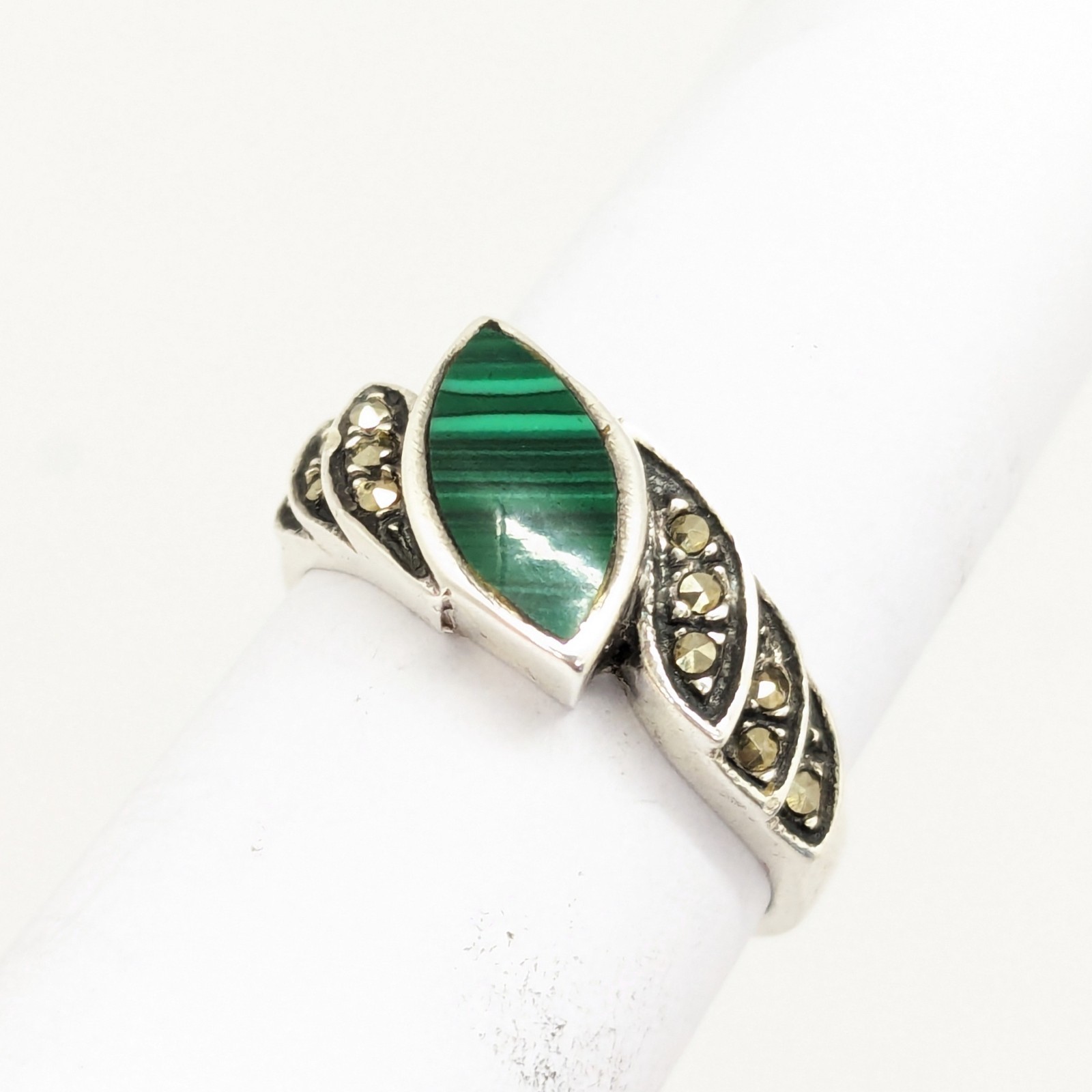 Vintage Elegant RING Silver 925 with Malachite stone -size: 7.25US (17.5mm)| #30