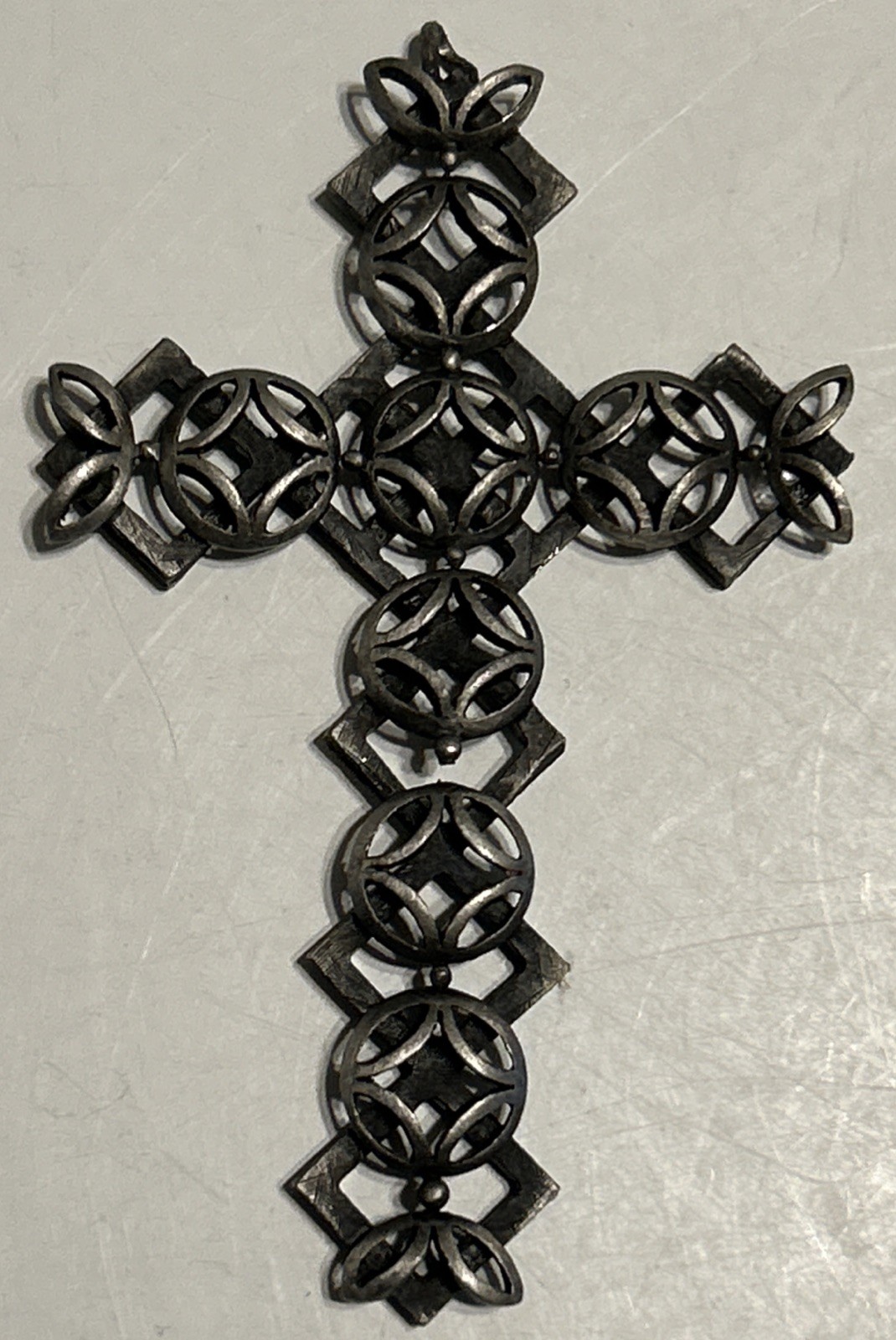 Vintage Antique Silver Tone Or Pewter Color Filigree Cross Pendant