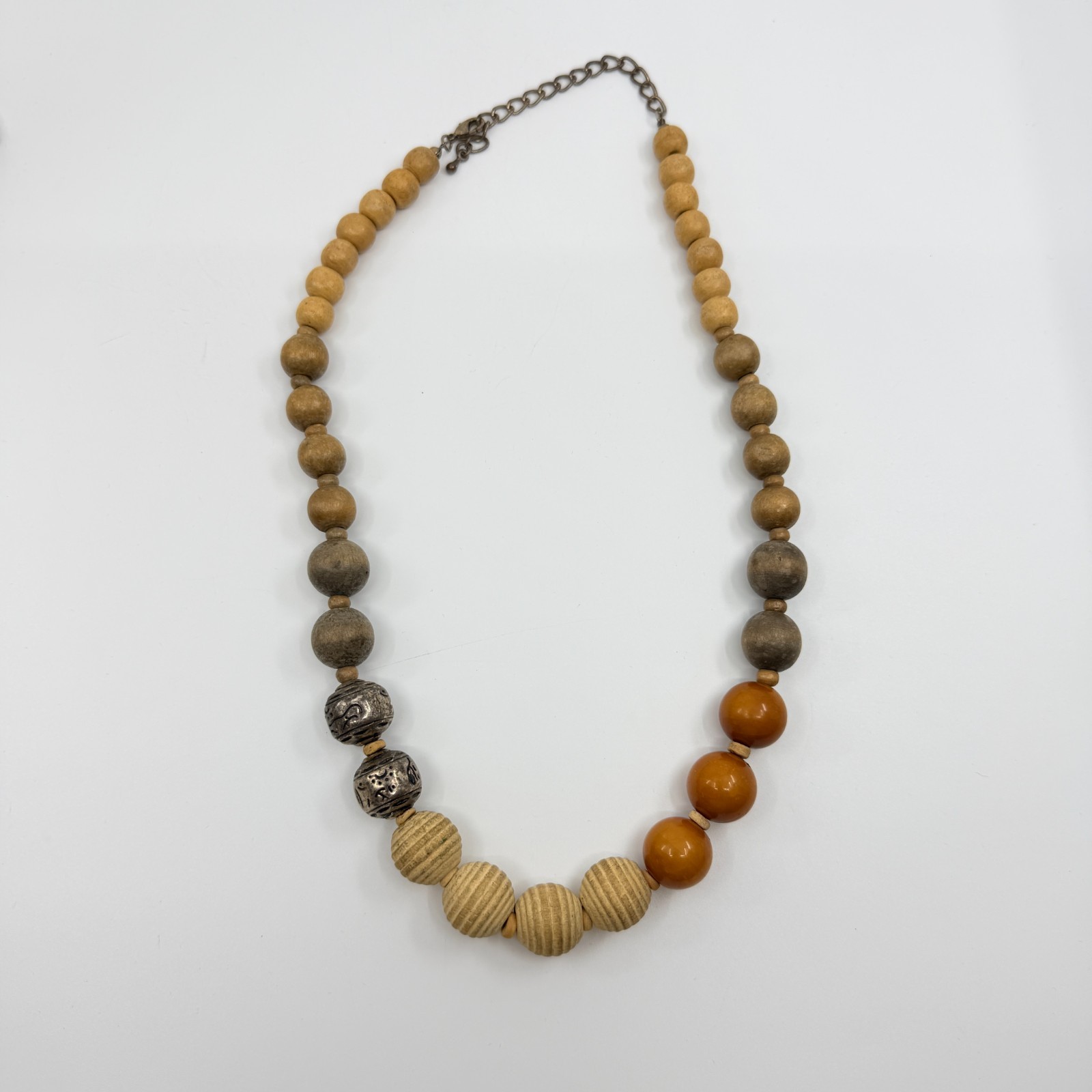 Vintage Y2K Boho Chunky Wood Acrylic Statement Necklace Brown Earthy Beaded