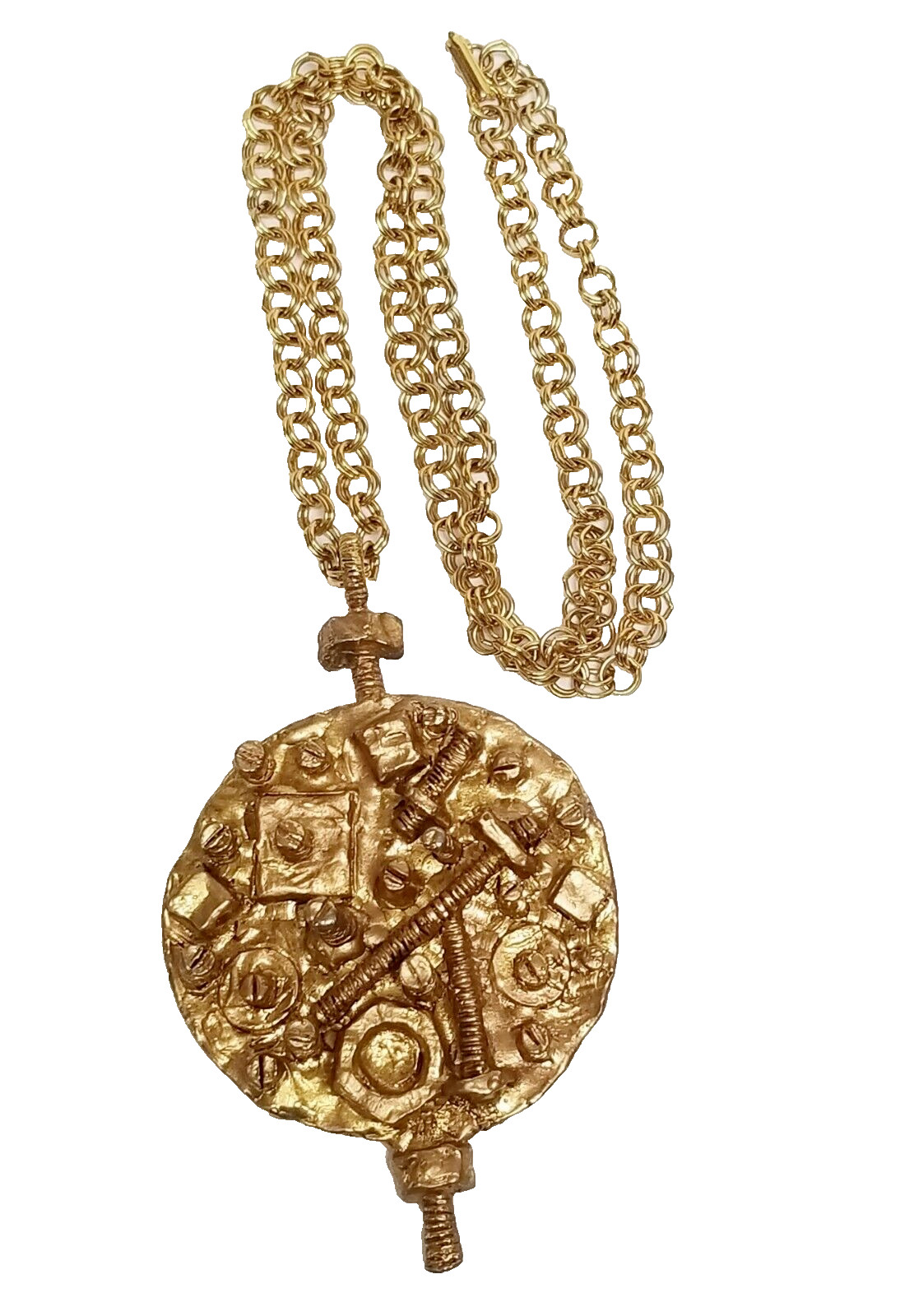 Vintage 1960’s Erwin Pearl Steampunk Modernist “Nuts & Screws Pendant Necklace