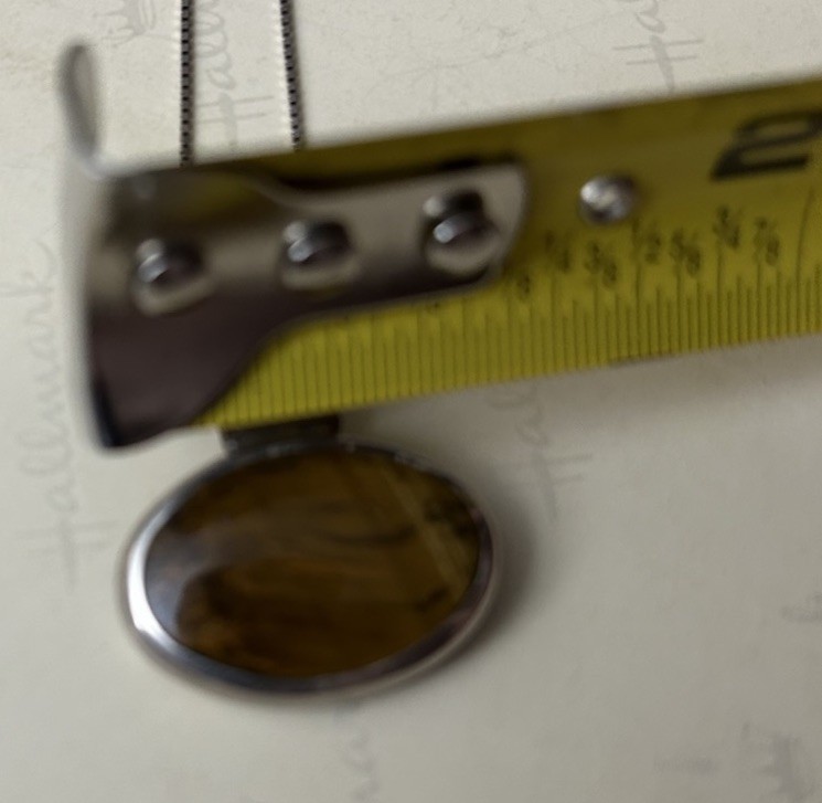 Vintage Sterling Silver and Orange Tiger Eye Cabochon Pendant Necklace 16in 14gr